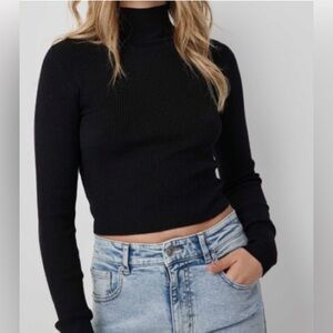 Reformation Valeria  Ribbed Turtleneck Top in Black
